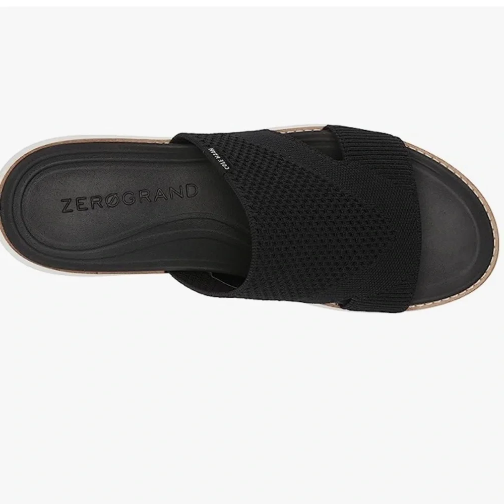 Cole Haan Zerogrand Global Stitchlite Slip On Sandal BLACK Knit/Pecan Leather